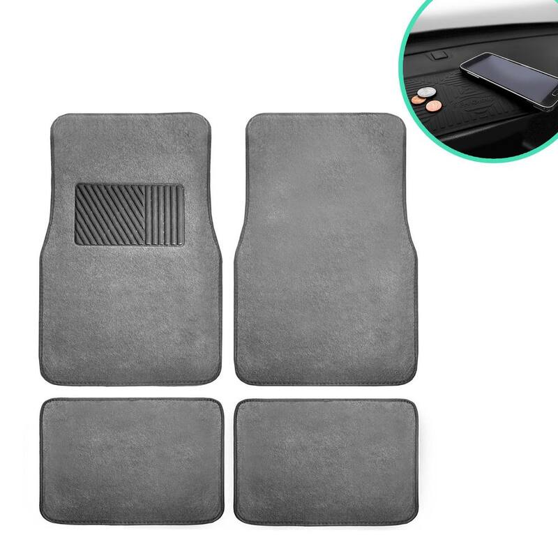 FH Group Gray 4-Piece Universal Premium Soft Carpet Floor Mats with Striped Heel Pad Floor Liners - Full Set - DMF14403GRAY