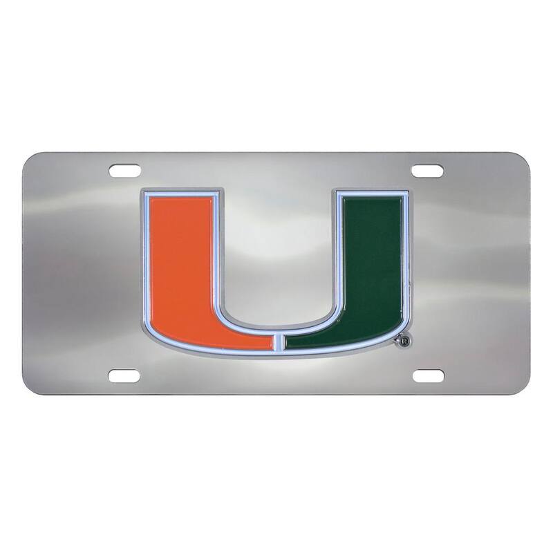 FANMATS 6 in. x 12 in. NCAA University of Miami Stainless Steel Die Cast License Plate - 24525
