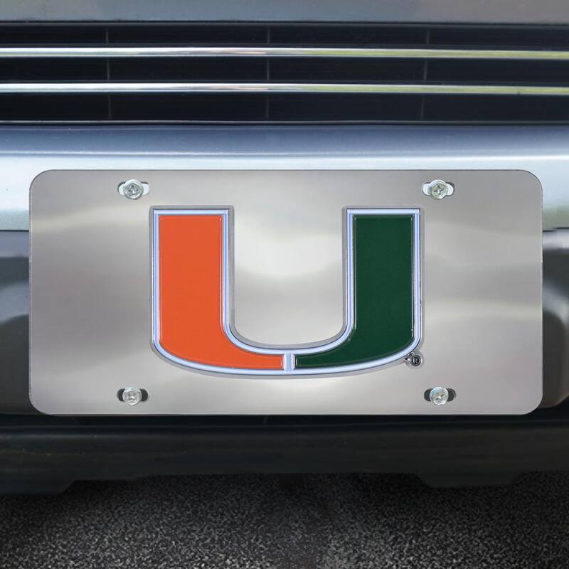 FANMATS 6 in. x 12 in. NCAA University of Miami Stainless Steel Die Cast License Plate - 24525