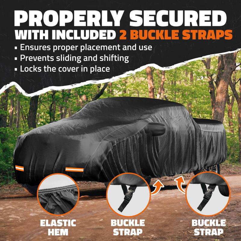 Mockins 235 in. x 80 in. x 77 in. Extra Thick Heavy-Duty Waterproof Pickup Truck Car Cover - 250g PVC Cotton Lined - Black - MA-00