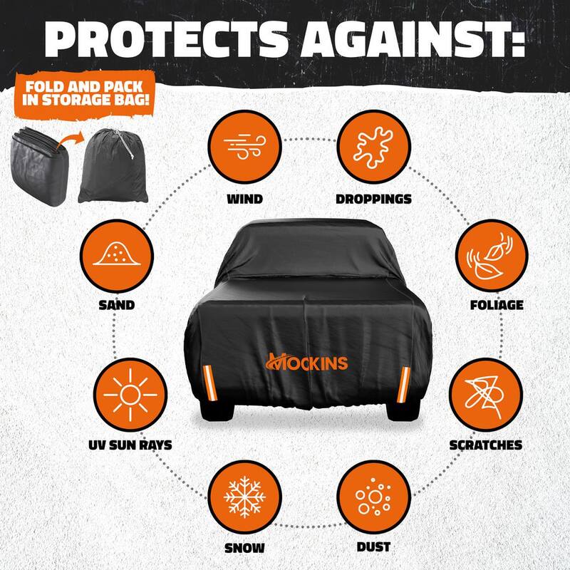 Mockins 235 in. x 80 in. x 77 in. Extra Thick Heavy-Duty Waterproof Pickup Truck Car Cover - 250g PVC Cotton Lined - Black - MA-00