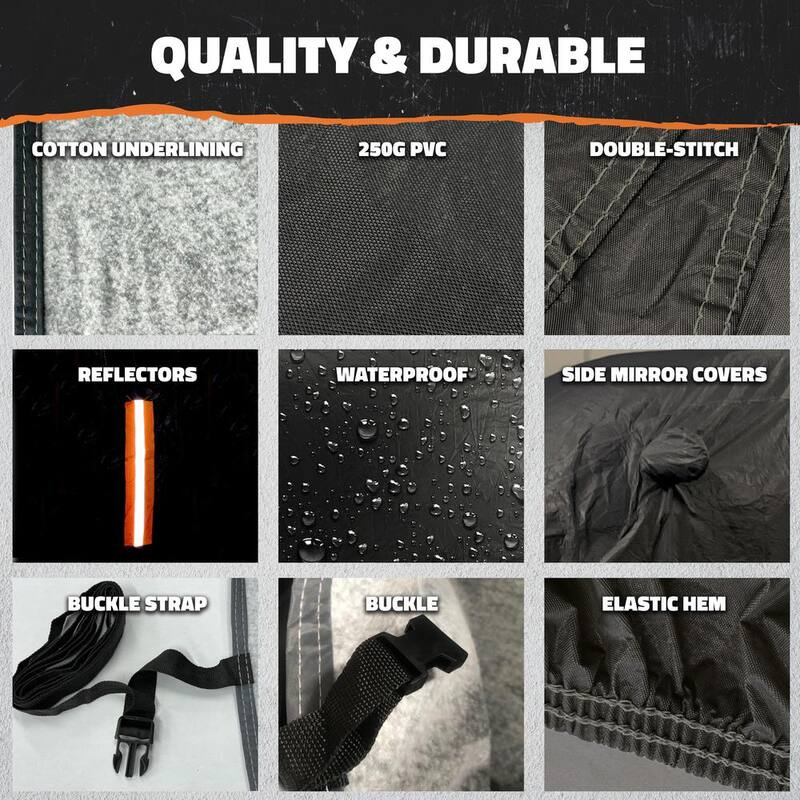 Mockins 235 in. x 80 in. x 77 in. Extra Thick Heavy-Duty Waterproof Pickup Truck Car Cover - 250g PVC Cotton Lined - Black - MA-00