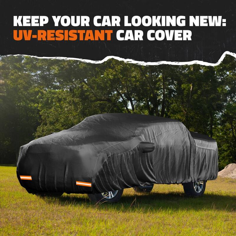 Mockins 235 in. x 80 in. x 77 in. Extra Thick Heavy-Duty Waterproof Pickup Truck Car Cover - 250g PVC Cotton Lined - Black - MA-00
