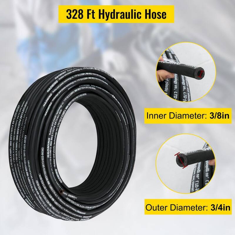 VEVOR Hydraulic Hose 328 ft. Rubber Hydraulic Hoses 3/8 in. 5000 PSI with 2 High-Tensile Steel Wire Braid 40 °F to 250 °F - 00PSIHFSUMIYF3QDMV0