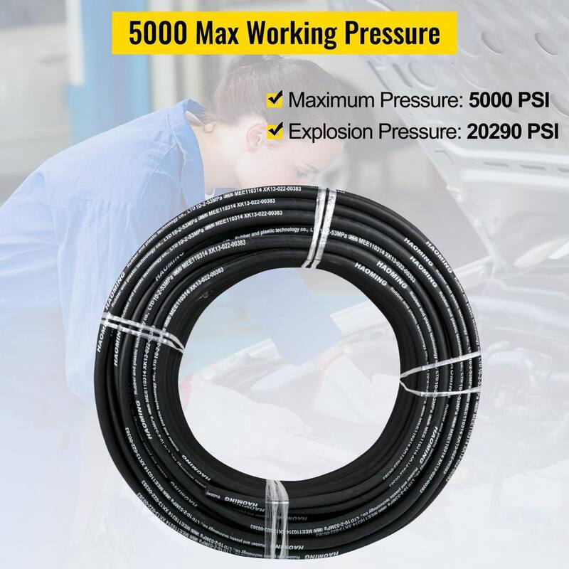 VEVOR Hydraulic Hose 328 ft. Rubber Hydraulic Hoses 3/8 in. 5000 PSI with 2 High-Tensile Steel Wire Braid 40 °F to 250 °F - 00PSIHFSUMIYF3QDMV0