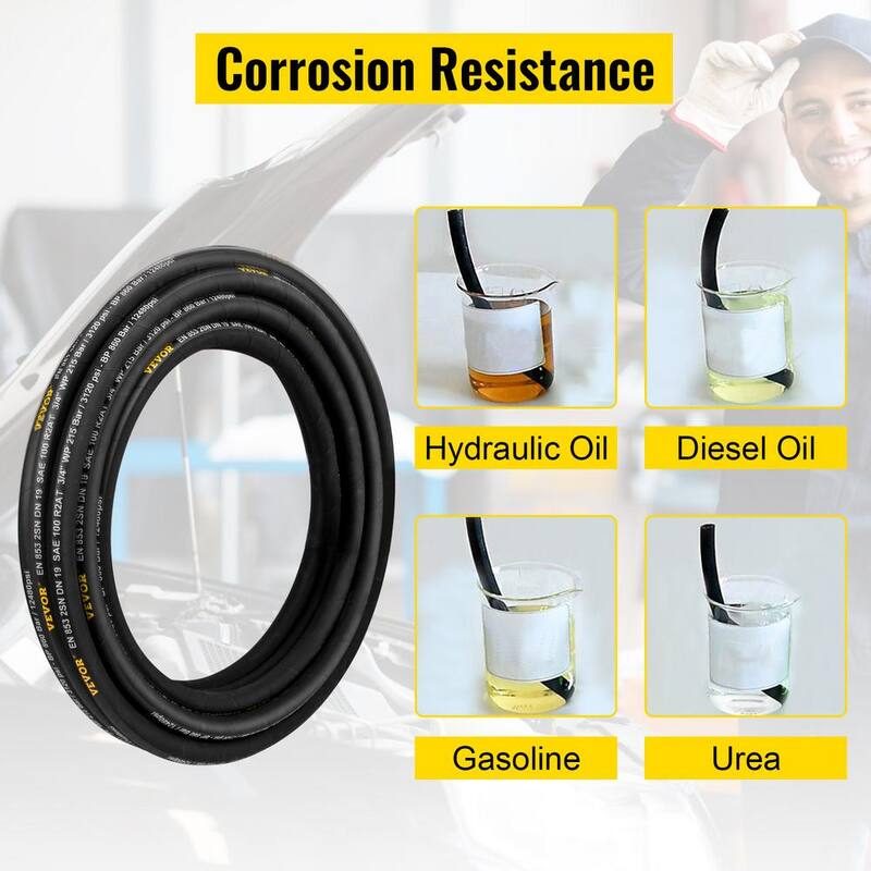 VEVOR Hydraulic Hose 3/4 in. x 50 ft. Bulk Hydraulic Hose 3120 PSI Rubber Hydraulic Hose with 2 High-Tensile Steel Wire Braid - YG50FT3-4-3118001V0
