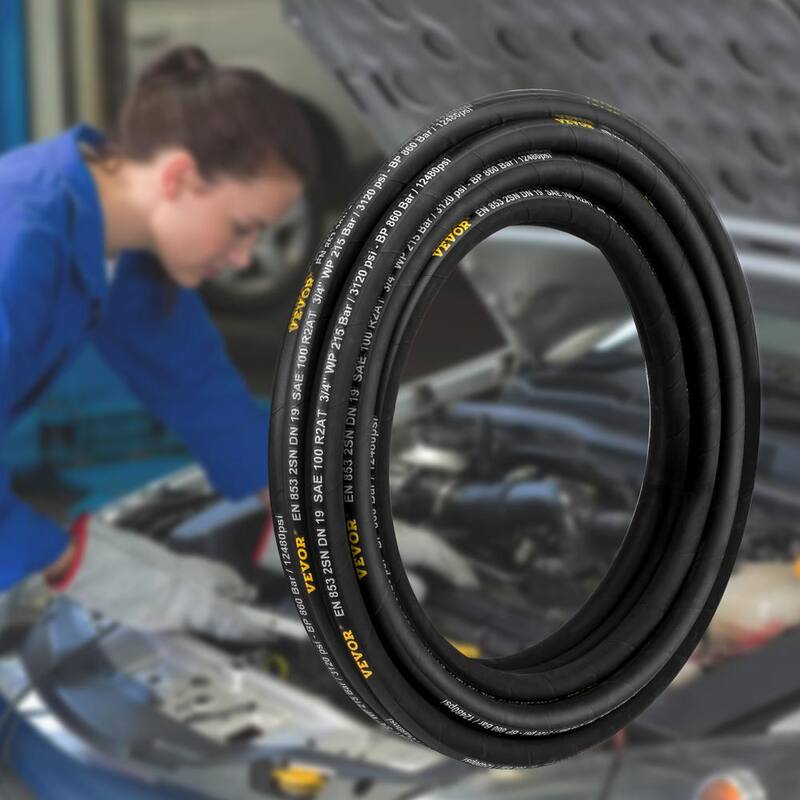 VEVOR Hydraulic Hose 3/4 in. x 50 ft. Bulk Hydraulic Hose 3120 PSI Rubber Hydraulic Hose with 2 High-Tensile Steel Wire Braid - YG50FT3-4-3118001V0