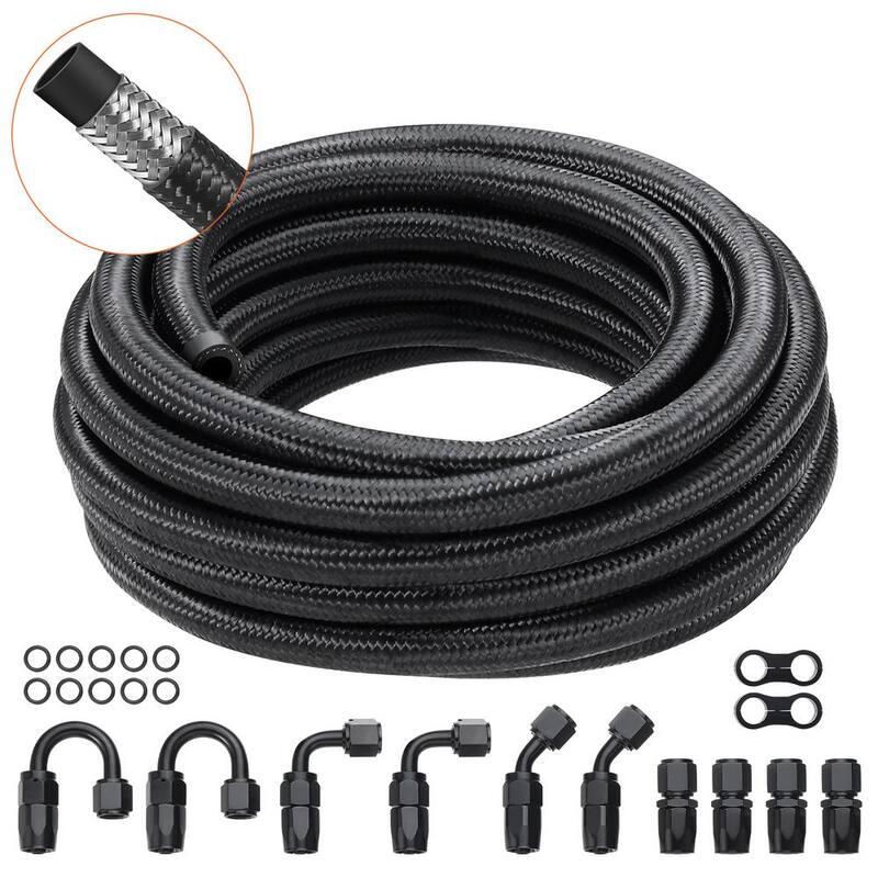 VEVOR 8AN Fuel Line Kit,20 FT Fuel Hose Kit,0.43 in.Nylon Stainless Steel Braided Fuel Line Oil/Gas/Diesel Hose,12 PCS ,Black - QCYYRYRG12G2QDX9GV0-0816
