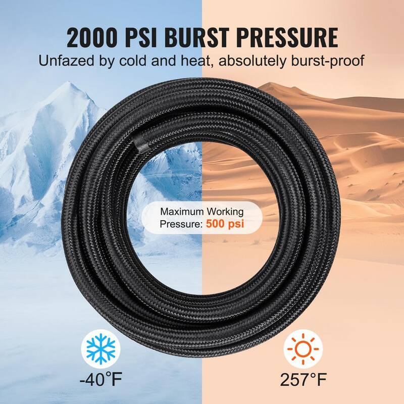 VEVOR 8AN Fuel Line Kit,20 FT Fuel Hose Kit,0.43 in.Nylon Stainless Steel Braided Fuel Line Oil/Gas/Diesel Hose,12 PCS ,Black - QCYYRYRG12G2QDX9GV0-0816