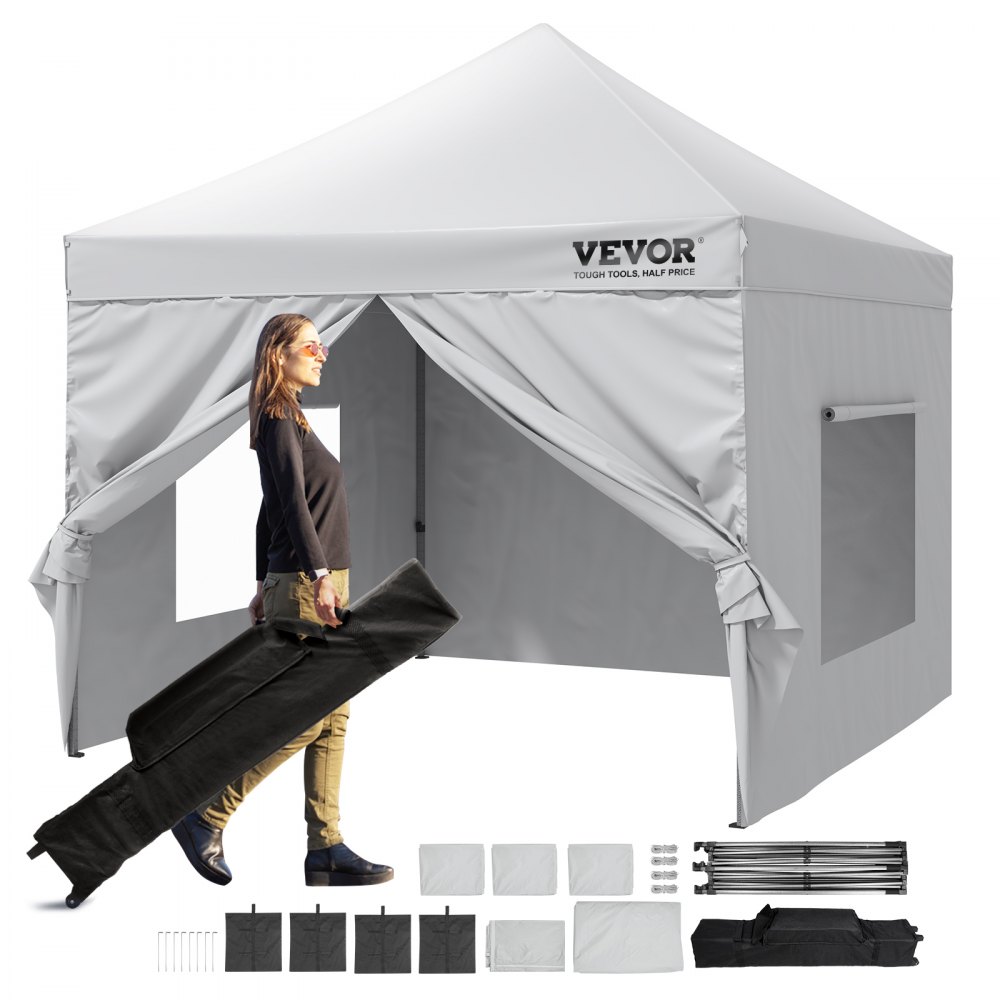 VEVOR 10x10 FT Pop up Canopy with Removable Sidewalls, Instant Canopies Portable Gazebo & Wheeled Bag, UV Resistant Waterproof, Enclosed Canopy Tent for Outdoor Events, Patio, Backyard, Party, Camping - DCSYPBS1010FTGMH8V0