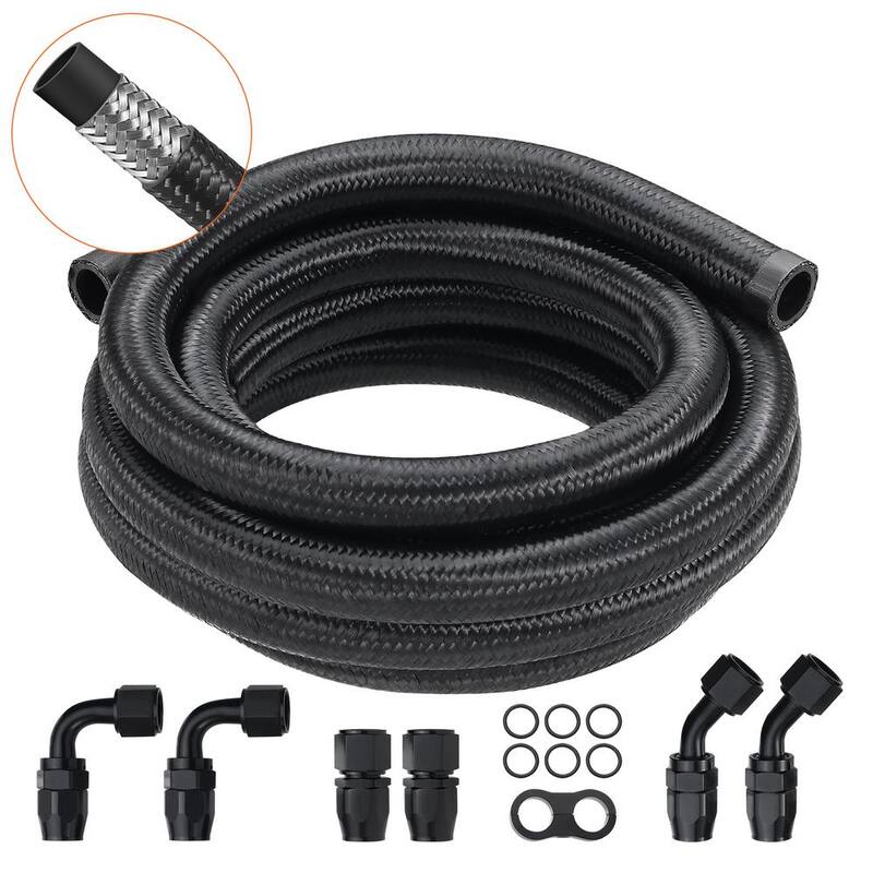 VEVOR 10AN Fuel Line Kit 10 FT Fuel Hose Kit 0.55 in. Nylon Stainless Steel Braided Fuel Line Oil/Gas Hose End Fitting Kit - QCYYRYRG7G200XFFSV0-0816