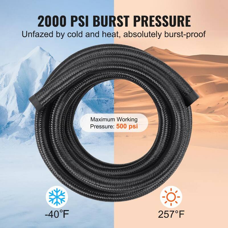 VEVOR 10AN Fuel Line Kit 10 FT Fuel Hose Kit 0.55 in. Nylon Stainless Steel Braided Fuel Line Oil/Gas Hose End Fitting Kit - QCYYRYRG7G200XFFSV0-0816