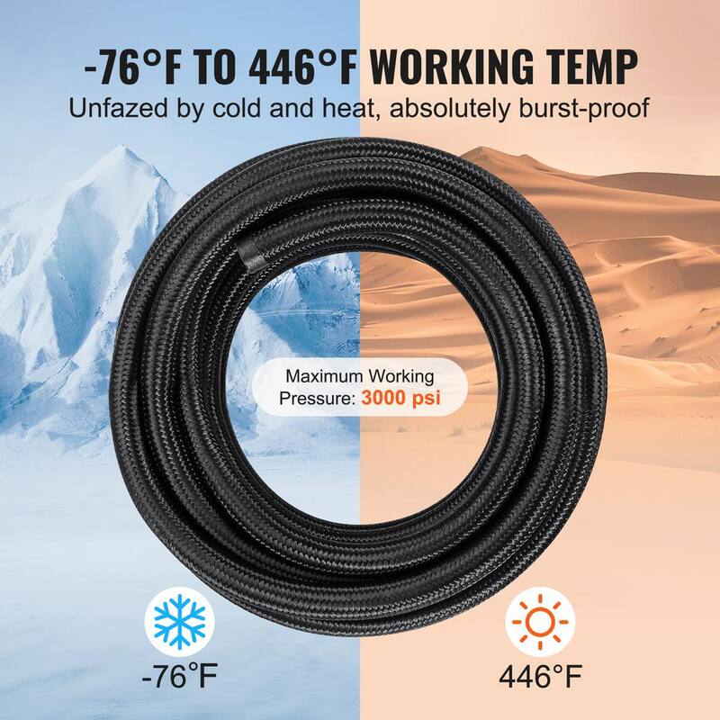 VEVOR 6AN Fuel Line Kit,25 FT Fuel Hose Kit, 5/16 in.Nylon Stainless Steel Braided PTFE Fuel Line Kit, E85/Oil/Gas/Diesel Hose - QCYYRYRG15G26J9HMV0-0816
