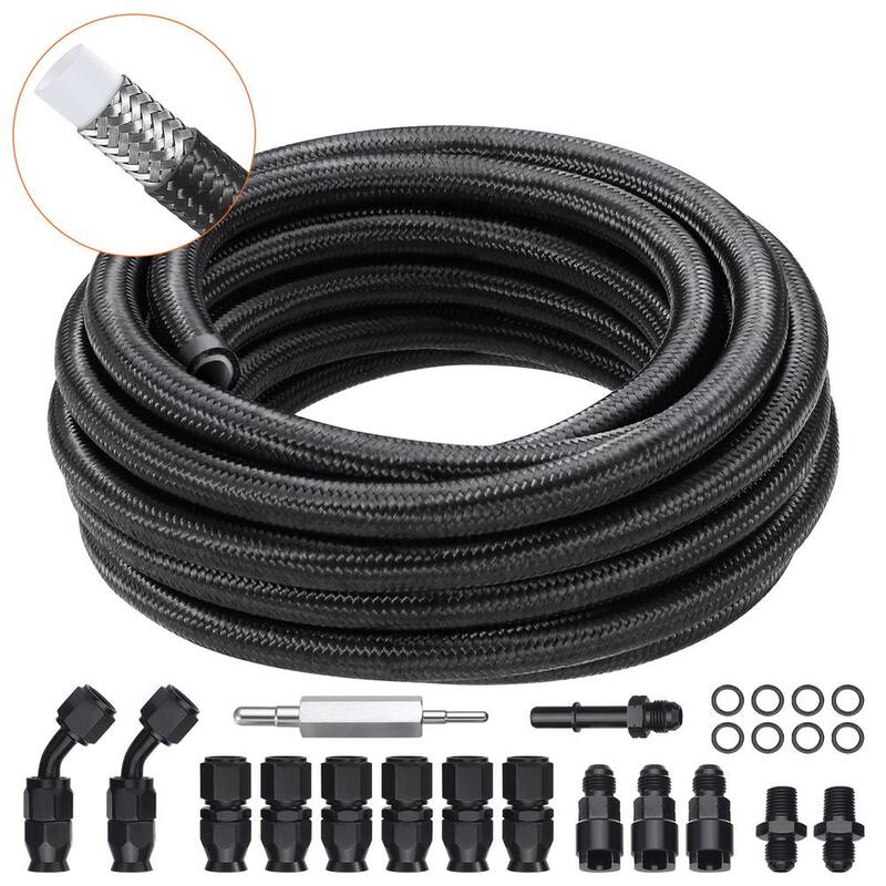 VEVOR 6AN Fuel Line Kit,25 FT Fuel Hose Kit, 5/16 in.Nylon Stainless Steel Braided PTFE Fuel Line Kit, E85/Oil/Gas/Diesel Hose - QCYYRYRG15G26J9HMV0-0816