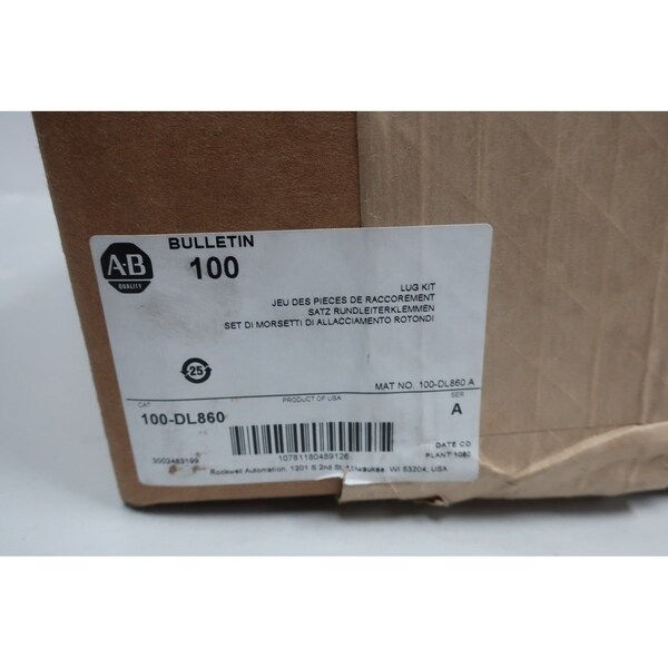 Allen Bradley Lug Kit, 100DL860 - 100-DL860