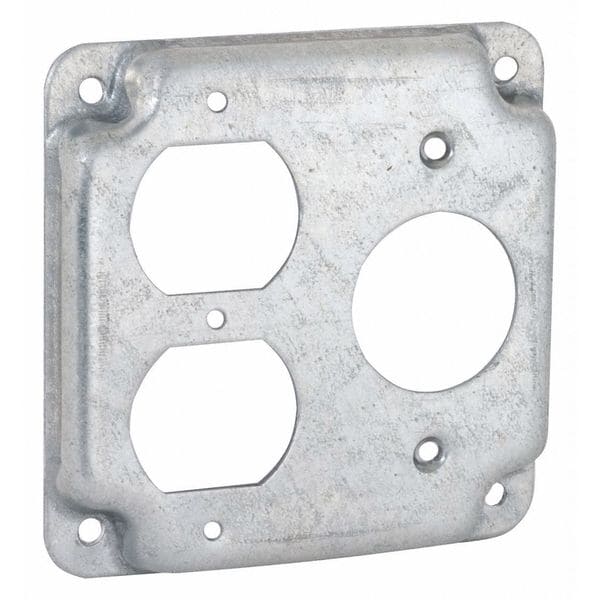 Raco Electrical Box Cover, 2 Gangs, Square, Steel, Duplex Receptacle Cover - 806C