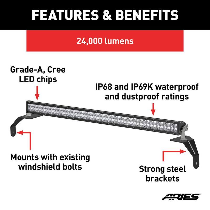 Aries Jeep Wrangler JL, Gladiator Windshield Light Bar and Brackets - 1501306