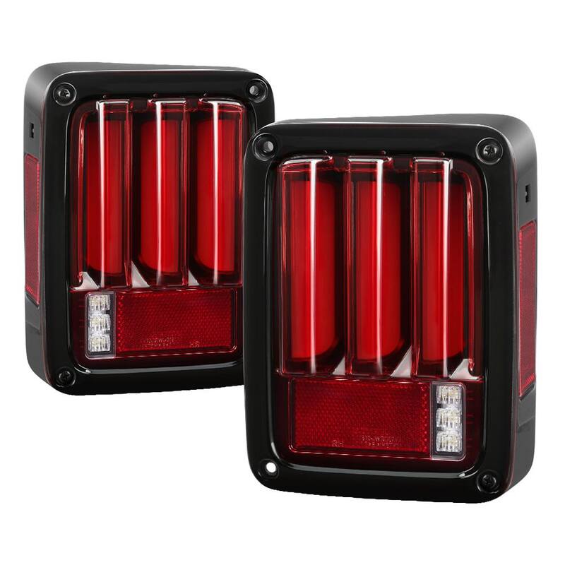 Spyder Auto Jeep Wrangler (JK JKU) 07-18 Version 2 Light Bar Sequential Turn Signal LED Tail Lights - Red Clear - 5084798