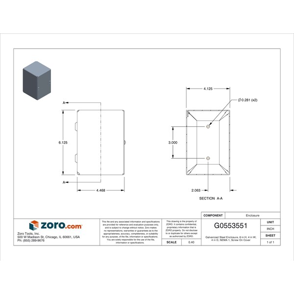 Wiegmann Carbon Steel Electrical Enclosures, 6 in H, 4 in D, 4 in W, NEMA 1, Screw On - SC040604GNK