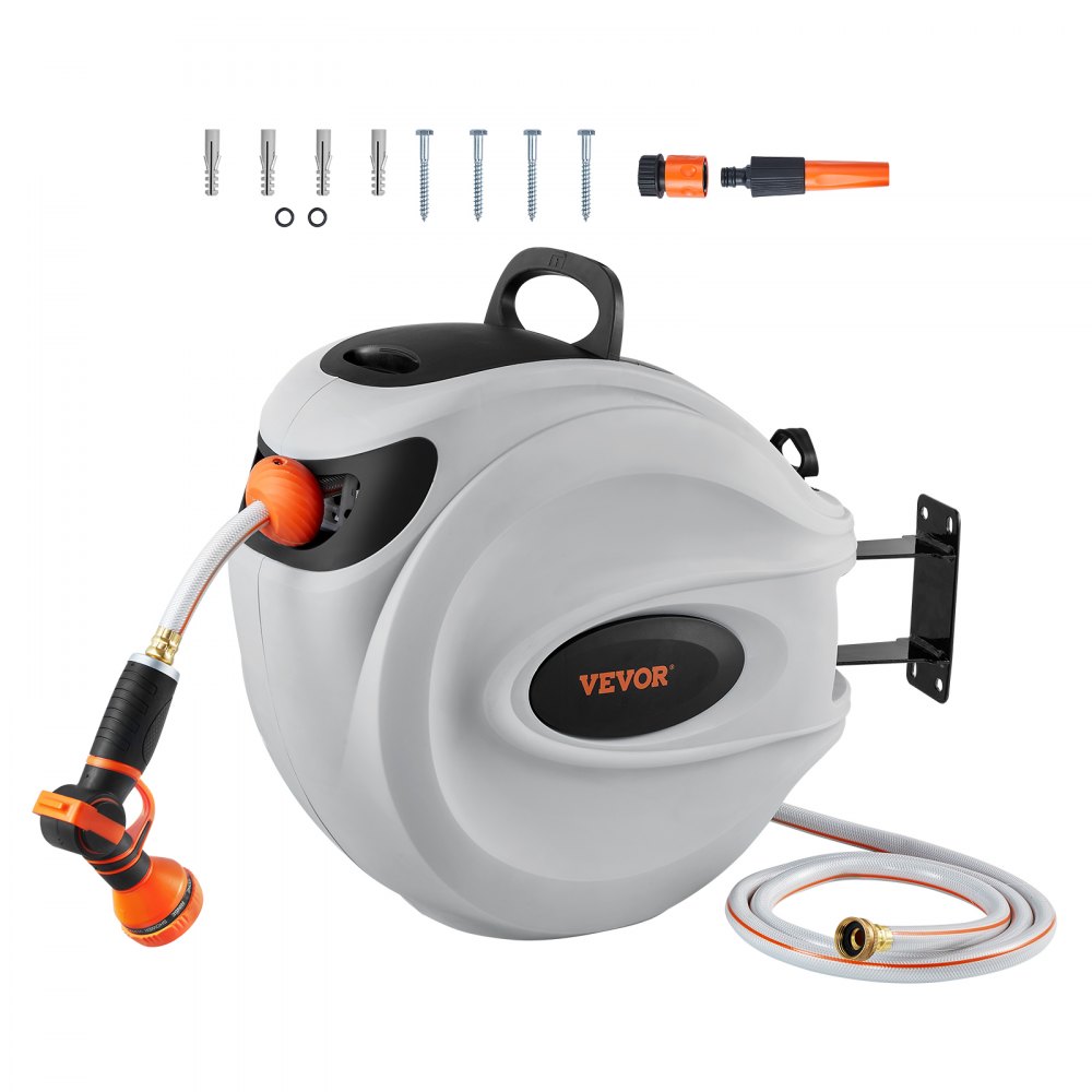 VEVOR Retractable Hose Reel Water Hose Reel 84'x5/8" 180° Swivel Wall-Mounted - KSSJGQHTSH84FX14OV0