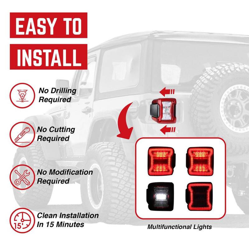 AMERICAN MODIFIED LED Tail Lights for 2018-2019 Jeep Wranglers, Pair - AMJPCA03302
