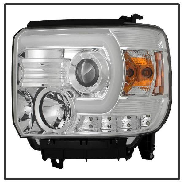 Spyder Auto GMC Sierra 1500/2500HD/3500HD 14-15 (compatible on models w/factory LED) Projector Headlights - Light Bar DRL - Chrome - 5080868