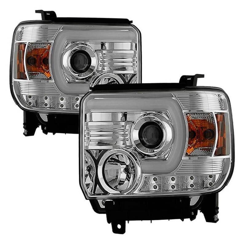 Spyder Auto GMC Sierra 1500/2500HD/3500HD 14-15 (compatible on models w/factory LED) Projector Headlights - Light Bar DRL - Chrome - 5080868