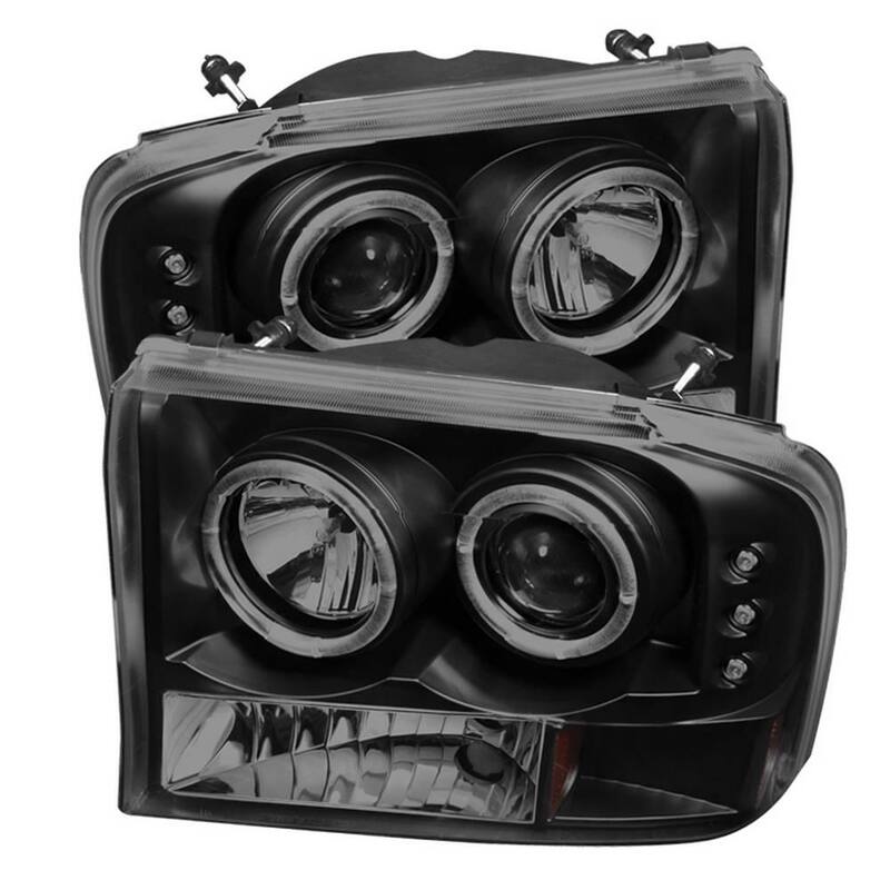 Spyder Auto Ford F250 Super Duty 99-04 / Ford Excursion 00-04 1PC Projector Headlights - Version 2 - LED Halo - LED - Black Smoke - 5078452