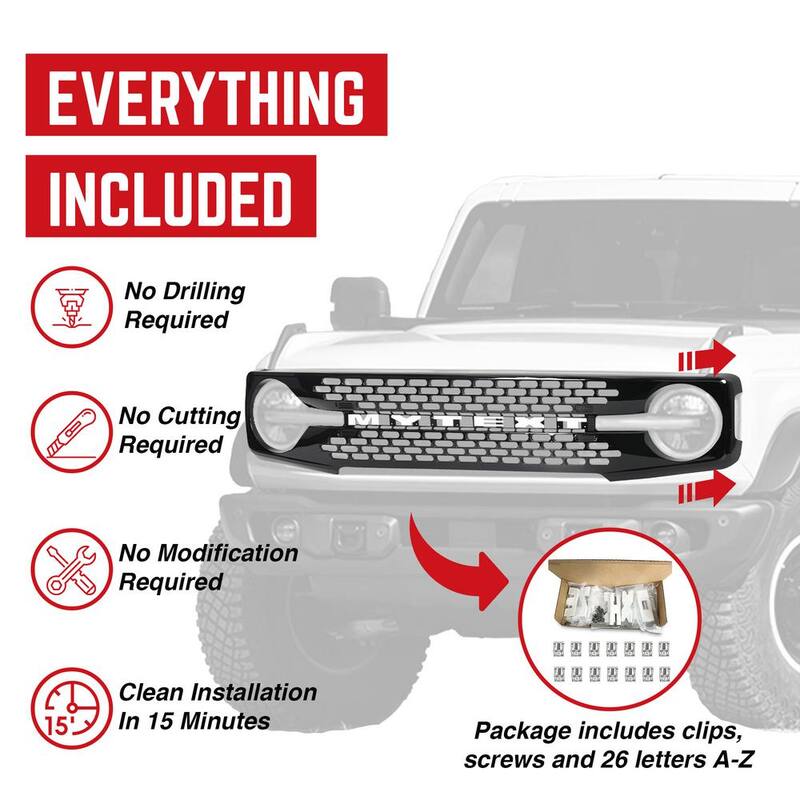 AMERICAN MODIFIED Armor Grille w/DIY Letters for 21-23 Ford Bronco - AMFMEA00111