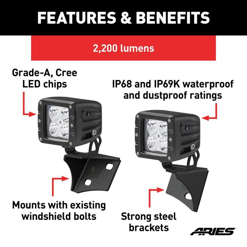 Aries Jeep Windshield Lights and Brackets - 1501304