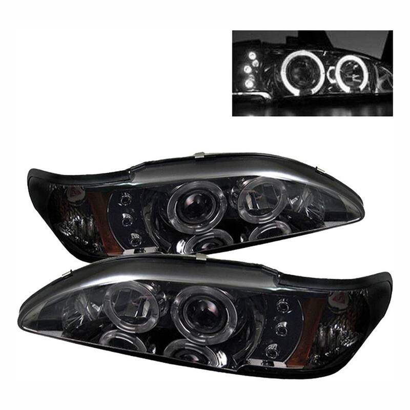 Spyder Auto Ford Mustang 94-98 1PC Projector Headlights - LED Halo - Amber Reflector - Smoke - 5010414