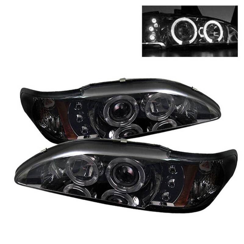 Spyder Auto Ford Mustang 94-98 1PC Projector Headlights - LED Halo - Amber Reflector - Smoke - 5010414