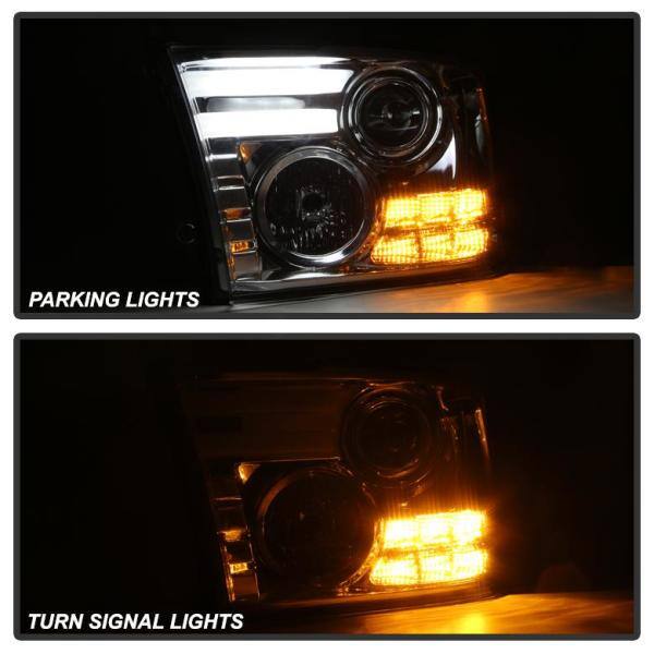 Spyder Auto Dodge Ram 1500/2500/3500 13-16 Projector Headlight(Not compatible on models wQuad Lamp Headlights)Light Bar DRL - Chrome - 5080905