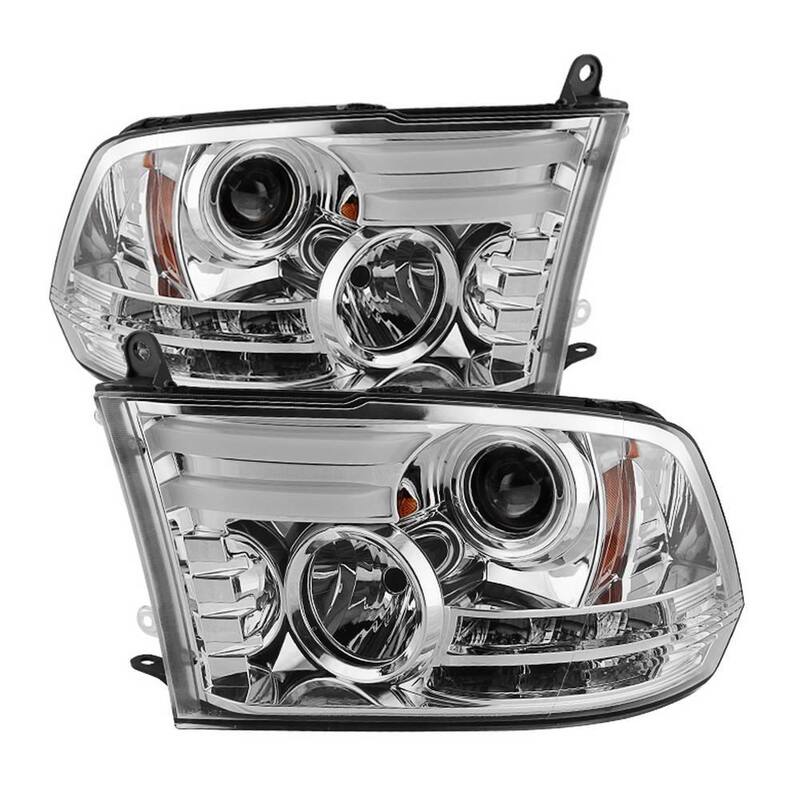 Spyder Auto Dodge Ram 1500/2500/3500 13-16 Projector Headlight(Not compatible on models wQuad Lamp Headlights)Light Bar DRL - Chrome - 5080905