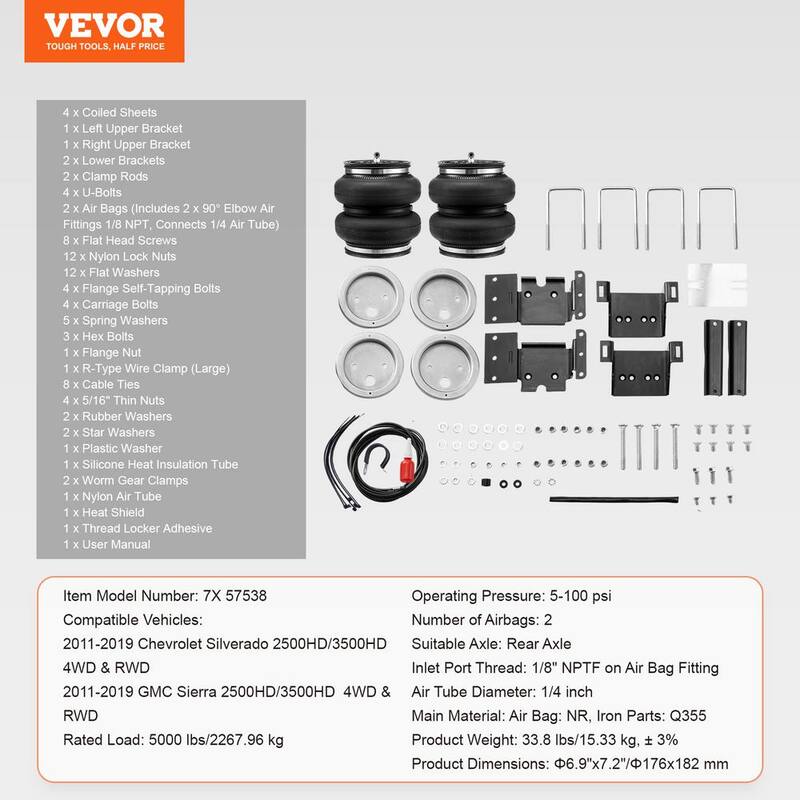 VEVOR Air Bag Suspension Kit, Air Springs Suspension Bag Kit Compatible with 2011-2019 Chevrolet Silverado 2500/3500HD - AQQNXJTJ5000O42GKV0