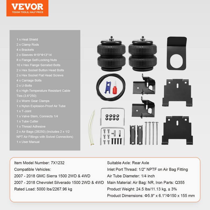 VEVOR Air Bag Suspension Kit, Air Springs Suspension Bag Kit Compatible with 2007-2018 Chevrolet Silverado 1500 - AQQNXJTJ2007GGVSVV0