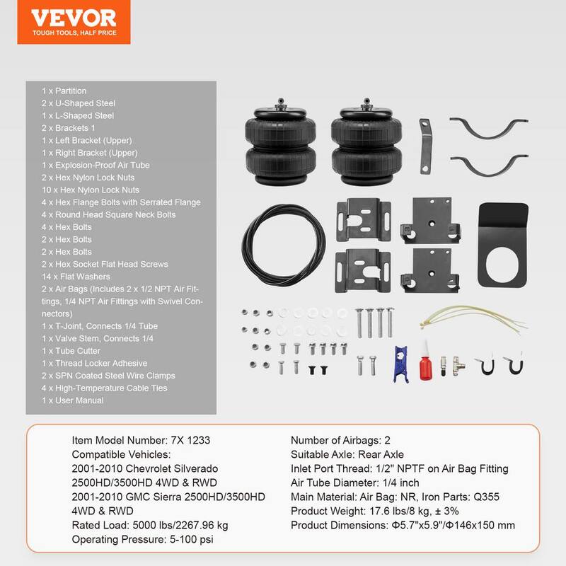 VEVOR Air Bag Suspension Kit, Air Springs Suspension Bag Kit Compatible with 2001-2010 Chevrolet Silverado 2500/3500HD - AQQNXJTJ5000LZTJMV0