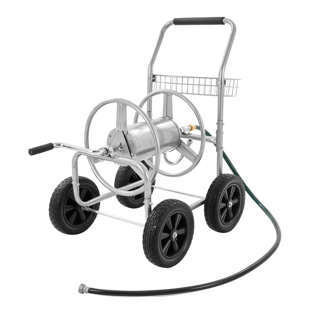 VEVOR Hose Reel Cart, Hold Up to 300 ft of 5/8’’ Hose, Garden Water Hose Carts Mobile Tools with 4 Wheels, Heavy Duty Powder-coated Steel Outdoor Planting with Storage Basket, for Garden, Yard, Lawn - SGJPC4GG300FALXR0V0