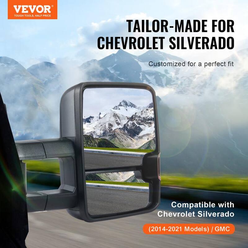 VEVOR Towing Mirrors Pair Set forChevrolet Silverado (2014-2021)/GMC Heating Defrost Manual Controlling Black - QYJHZKXFLSLDRZBHDV9