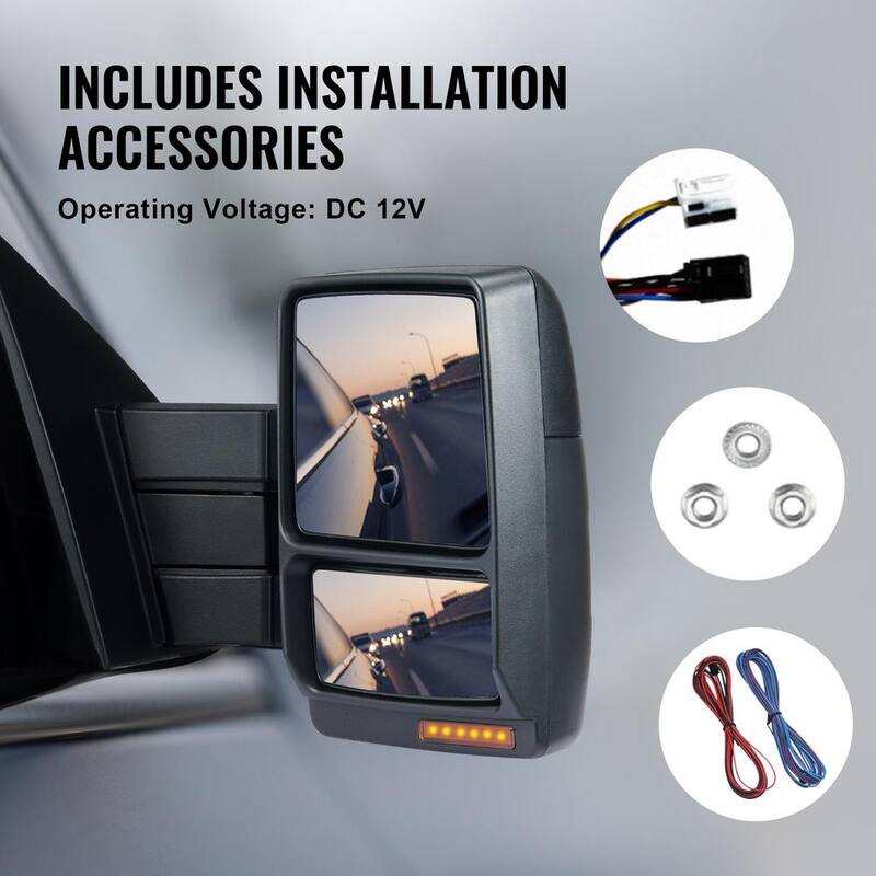 VEVOR Towing Mirrors Pair for 2004-2014 Ford F150 with Light Manual Controlling Telescoping Folding Heating Defrost - QYJHZKFTF150F9C68V9
