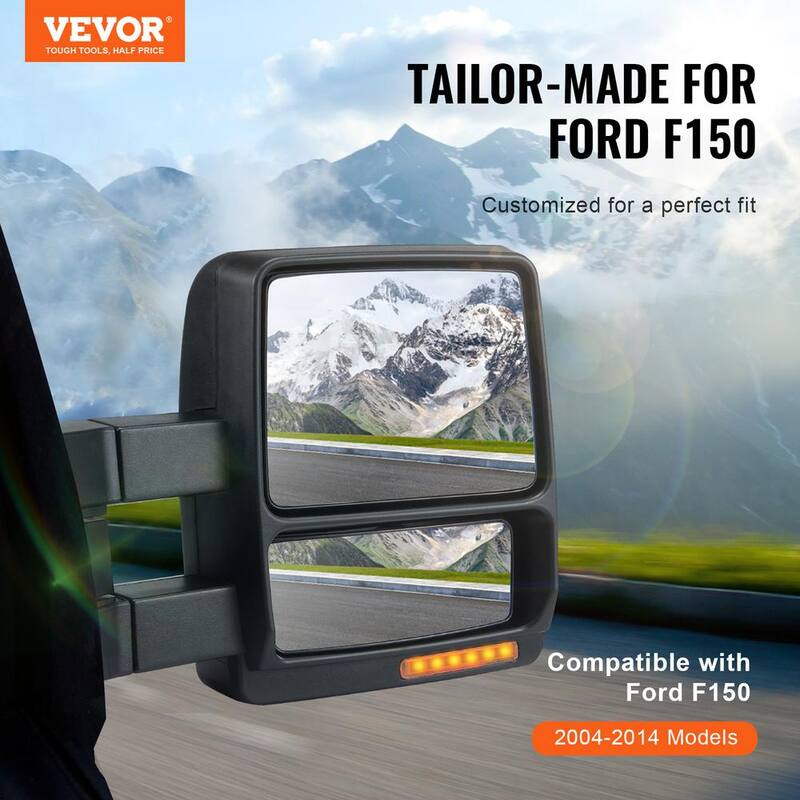 VEVOR Towing Mirrors Pair for 2004-2014 Ford F150 with Light Manual Controlling Telescoping Folding Heating Defrost - QYJHZKFTF150F9C68V9