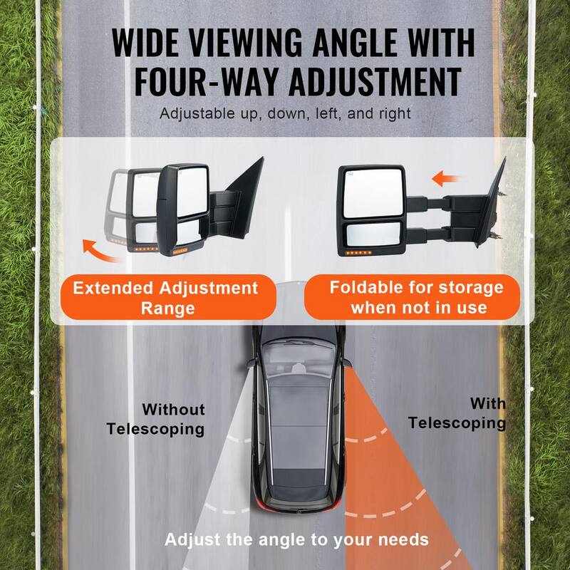 VEVOR Towing Mirrors Pair for 2004-2014 Ford F150 with Light Manual Controlling Telescoping Folding Heating Defrost - QYJHZKFTF150F9C68V9