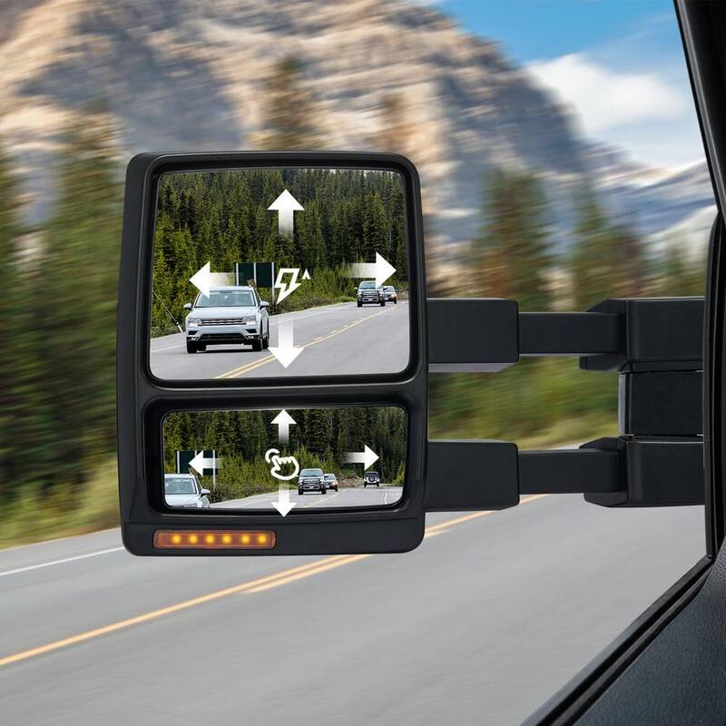 VEVOR Towing Mirrors Pair for 2004-2014 Ford F150 with Light Manual Controlling Telescoping Folding Heating Defrost - QYJHZKFTF150F9C68V9
