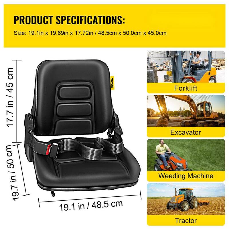 VEVOR Universal Adjustable Forklift Seat with Safety Belt Full Suspension Seat Replacement for Heavy Mechanical Seat - QCZYPJYS2CCZYAQD1V0