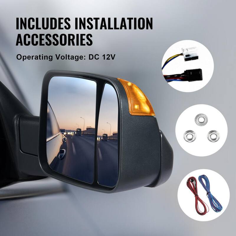 VEVOR Towing Mirrors Pair Set for 2009-2023 Dodge Ram 1500 2500 3500 with Ligh Manual Controlling Flipping Folding Black - QYJHZKDQGY15A1OUYV9