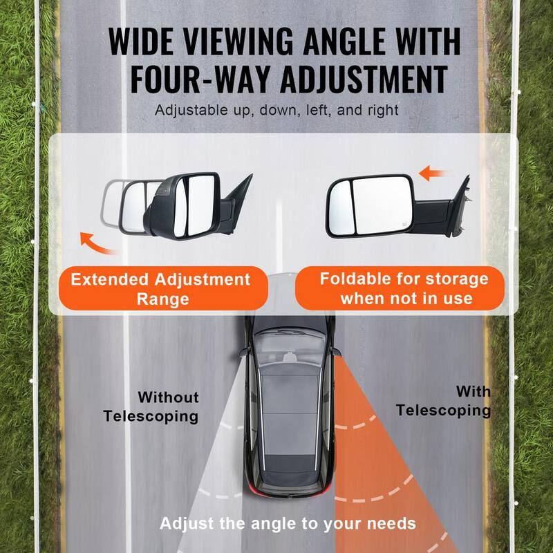 VEVOR Towing Mirrors Pair Set for 2009-2023 Dodge Ram 1500 2500 3500 with Ligh Manual Controlling Flipping Folding Black - QYJHZKDQGY15A1OUYV9