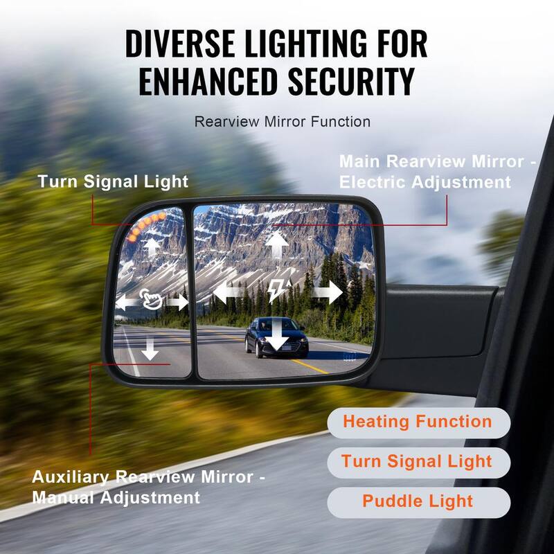 VEVOR Towing Mirrors Pair Set for 2009-2023 Dodge Ram 1500 2500 3500 with Ligh Manual Controlling Flipping Folding Black - QYJHZKDQGY15A1OUYV9