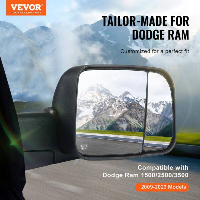 VEVOR Towing Mirrors Pair Set for 2009-2023 Dodge Ram 1500 2500 3500 with Ligh Manual Controlling Flipping Folding Black - QYJHZKDQGY15A1OUYV9
