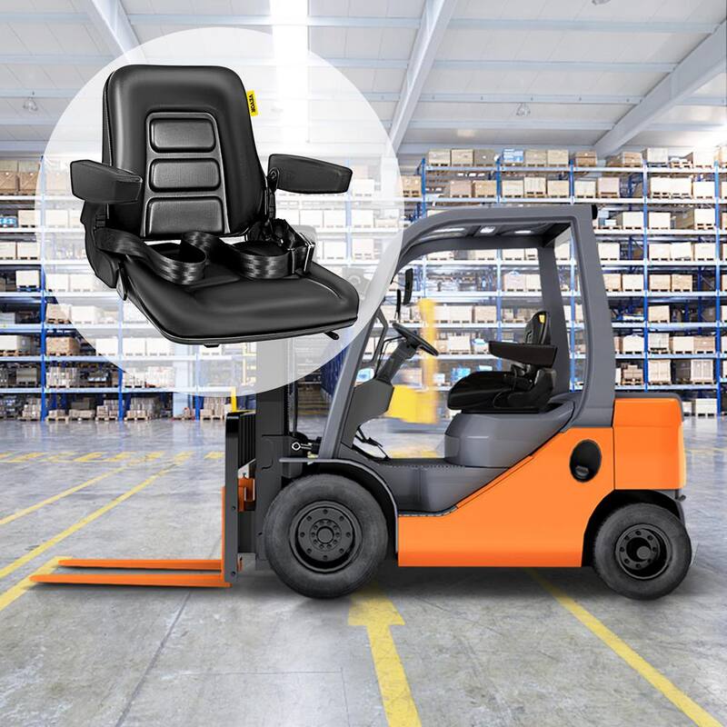 VEVOR Universal Fold Down Forklift Seat with Retractable Safety Belt Armrest Adjustable Seat for Excavator, Forklift, Tractor - QCZYPJYS2ZYAQDFS1V0