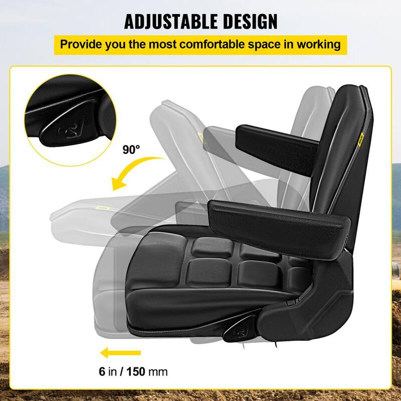 VEVOR Universal Fold Down Forklift Seat with Retractable Safety Belt Armrest Adjustable Seat for Excavator, Forklift, Tractor - QCZYPJYS2ZYAQDFS1V0